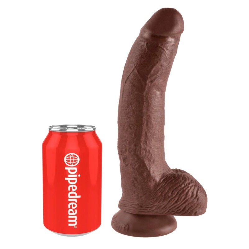 King Cock - Realistyczne Dildo Z Żołędziem Jądrami I Żyłkami 23 CM Brązowy Kolor Skóry